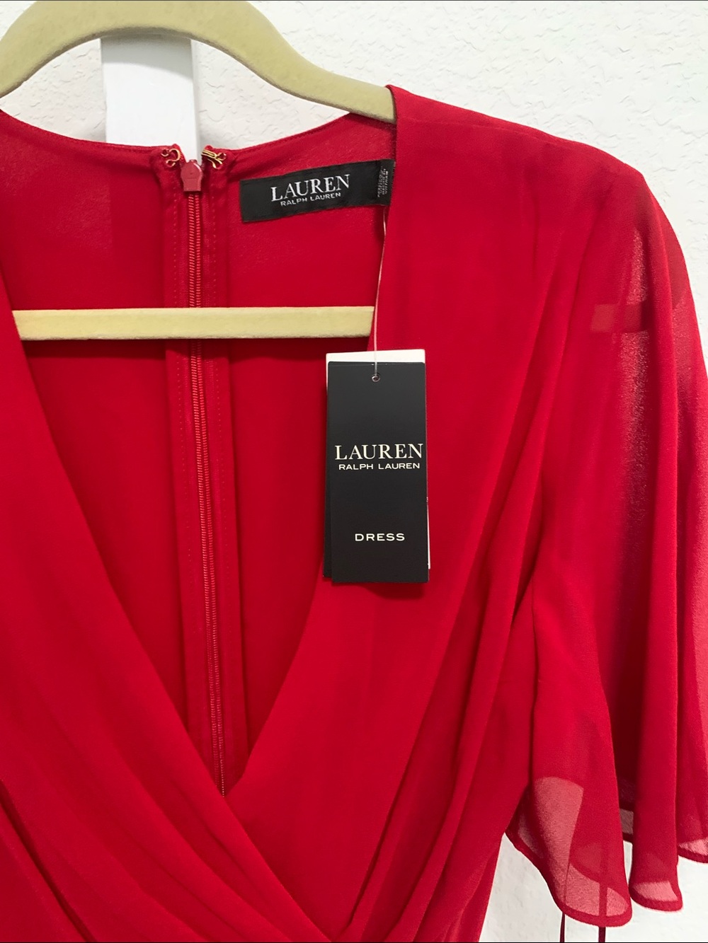 NWT Lauren Ralph Lauren Red Short Sleeve Midi Wrap Dress - Picture 3 of 10
